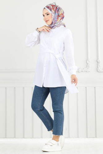 moda selvim Yandan Bağlamalı Tunik 126ASN888 Ekru - Thumbnail