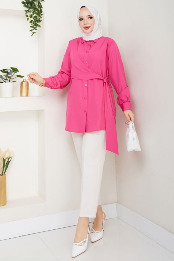 Modaselvim Tunik Yandan Bağlamalı Tunik 126ASN888 Fuşya