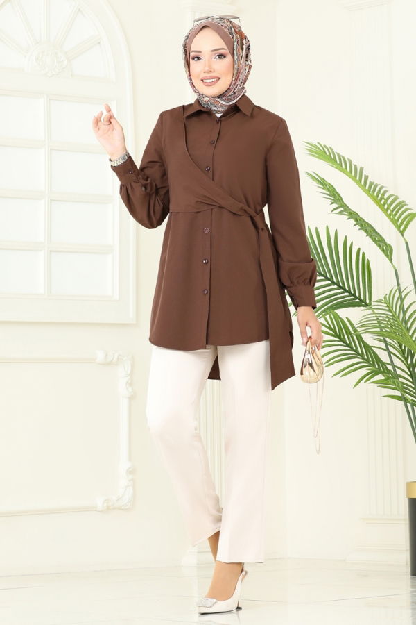 Modaselvim Tunik Yandan Bağlamalı Tunik 126ASN888 Kahve