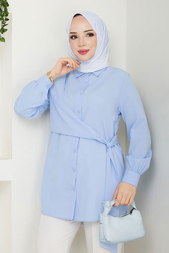 moda selvim Yandan Bağlamalı Tunik 126ASN888 Mavi - Thumbnail