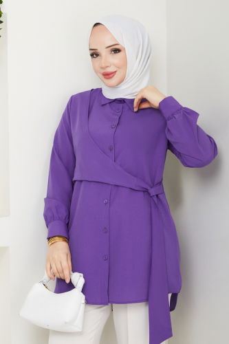 moda selvim Yandan Bağlamalı Tunik 126ASN888 Mor - Thumbnail