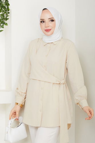 moda selvim Yandan Bağlamalı Tunik 126ASN888 Taş - Thumbnail