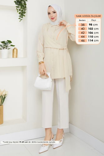 moda selvim Yandan Bağlamalı Tunik 126ASN888 Taş - Thumbnail