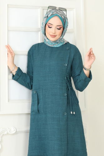 moda selvim Yandan Düğmeli Takım 3402MP806 Petrol - Thumbnail