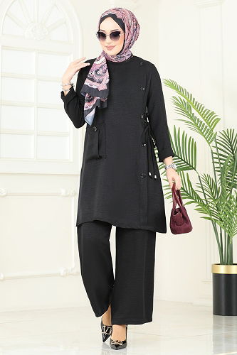 moda selvim Yandan Düğmeli Takım 3402MP806 Siyah - Thumbnail