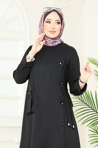 moda selvim Yandan Düğmeli Takım 3402MP806 Siyah - Thumbnail