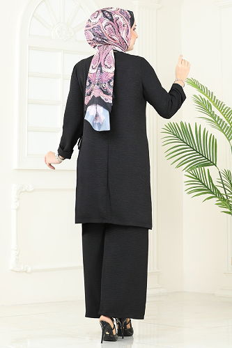 moda selvim Yandan Düğmeli Takım 3402MP806 Siyah - Thumbnail
