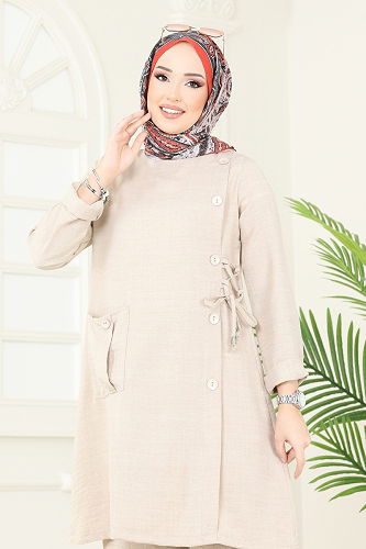 moda selvim Yandan Düğmeli Takım 3402MP806 Taş - Thumbnail