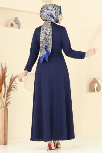 moda selvim Yandan Düğmeli Tesettür Elbise 4636ALG474 Laci - Thumbnail
