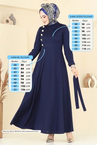 moda selvim Yandan Düğmeli Tesettür Elbise 4636ALG474 Laci - Thumbnail