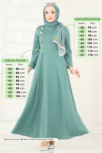 moda selvim Yandan Düğmeli Tesettür Elbise 4636ALG474 Mint - Thumbnail