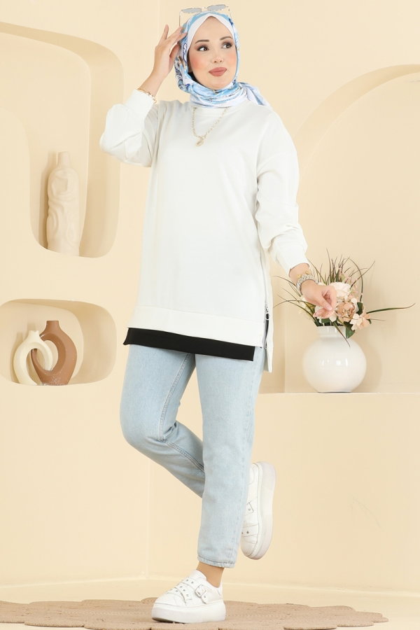 Modaselvim Tunik Yandan Fermuar Detaylı Tunik 4537NFC1010 Ekru