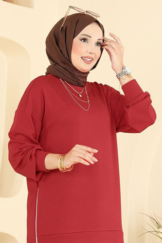 moda selvim Yandan Fermuar Detaylı Tunik 4537NFC1010 Kırmızı - Thumbnail