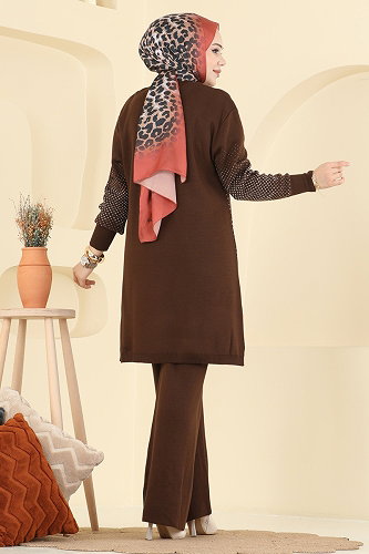 moda selvim Yandan Yırtmaçlı 2 li Takım 2754AYD574 Kahve - Thumbnail