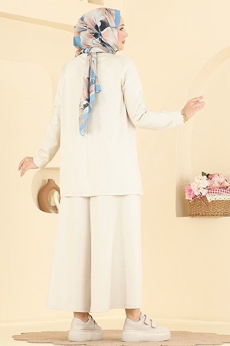 moda selvim Yandan Yırtmaçlı 2 li Takım 5678ZNNK1102 Taş - Thumbnail