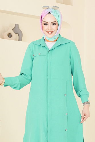 moda selvim Yandan Yırtmaçlı Aerobin Takım 1972TRT545 Su Yeşili - Thumbnail