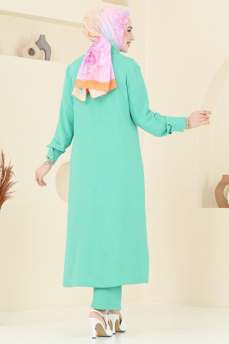 moda selvim Yandan Yırtmaçlı Aerobin Takım 1972TRT545 Su Yeşili - Thumbnail