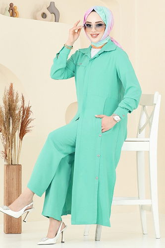 moda selvim Yandan Yırtmaçlı Aerobin Takım 1972TRT545 Su Yeşili - Thumbnail