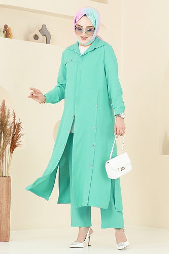 moda selvim Yandan Yırtmaçlı Aerobin Takım 1972TRT545 Su Yeşili - Thumbnail