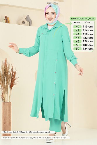 moda selvim Yandan Yırtmaçlı Aerobin Takım 1972TRT545 Su Yeşili - Thumbnail