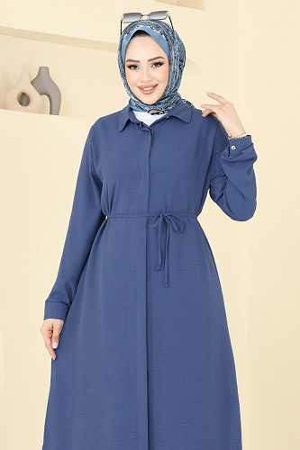 moda selvim Yandan Yırtmaçlı Aerobin Takım 2017MEY846 İndigo - Thumbnail