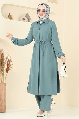 moda selvim Yandan Yırtmaçlı Aerobin Takım 2017MEY846 Mint - Thumbnail