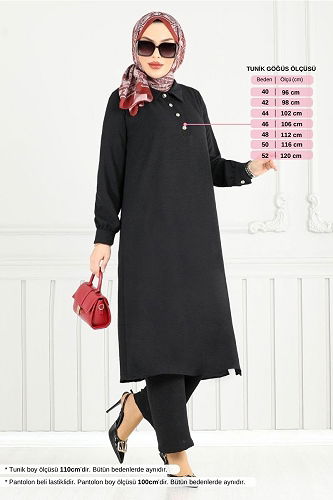 moda selvim Yandan Yırtmaçlı Aerobin Takım 4014MH1062-M Siyah - Thumbnail