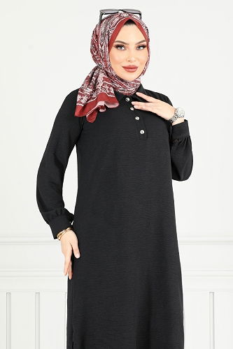 moda selvim Yandan Yırtmaçlı Aerobin Takım 4014MH1062-M Siyah - Thumbnail