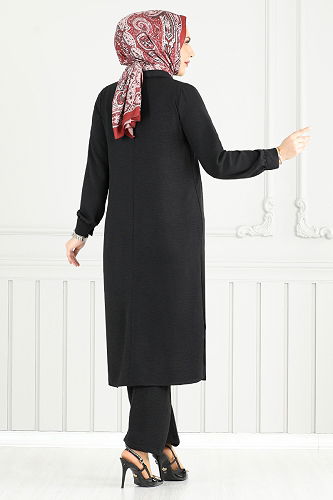 moda selvim Yandan Yırtmaçlı Aerobin Takım 4014MH1062-M Siyah - Thumbnail