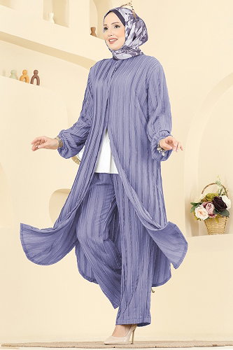 moda selvim Yandan Yırtmaçlı Bürümcük Takım 0356ERK1158 Lila - Thumbnail