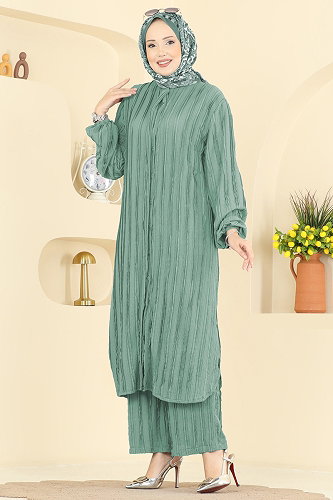 moda selvim Yandan Yırtmaçlı Bürümcük Takım 0356ERK1158 Mint - Thumbnail