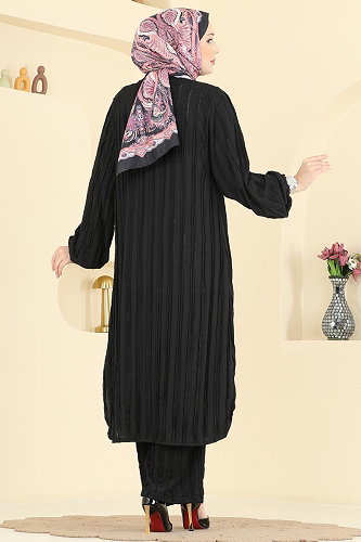 moda selvim Yandan Yırtmaçlı Bürümcük Takım 0356ERK1158 Siyah - Thumbnail