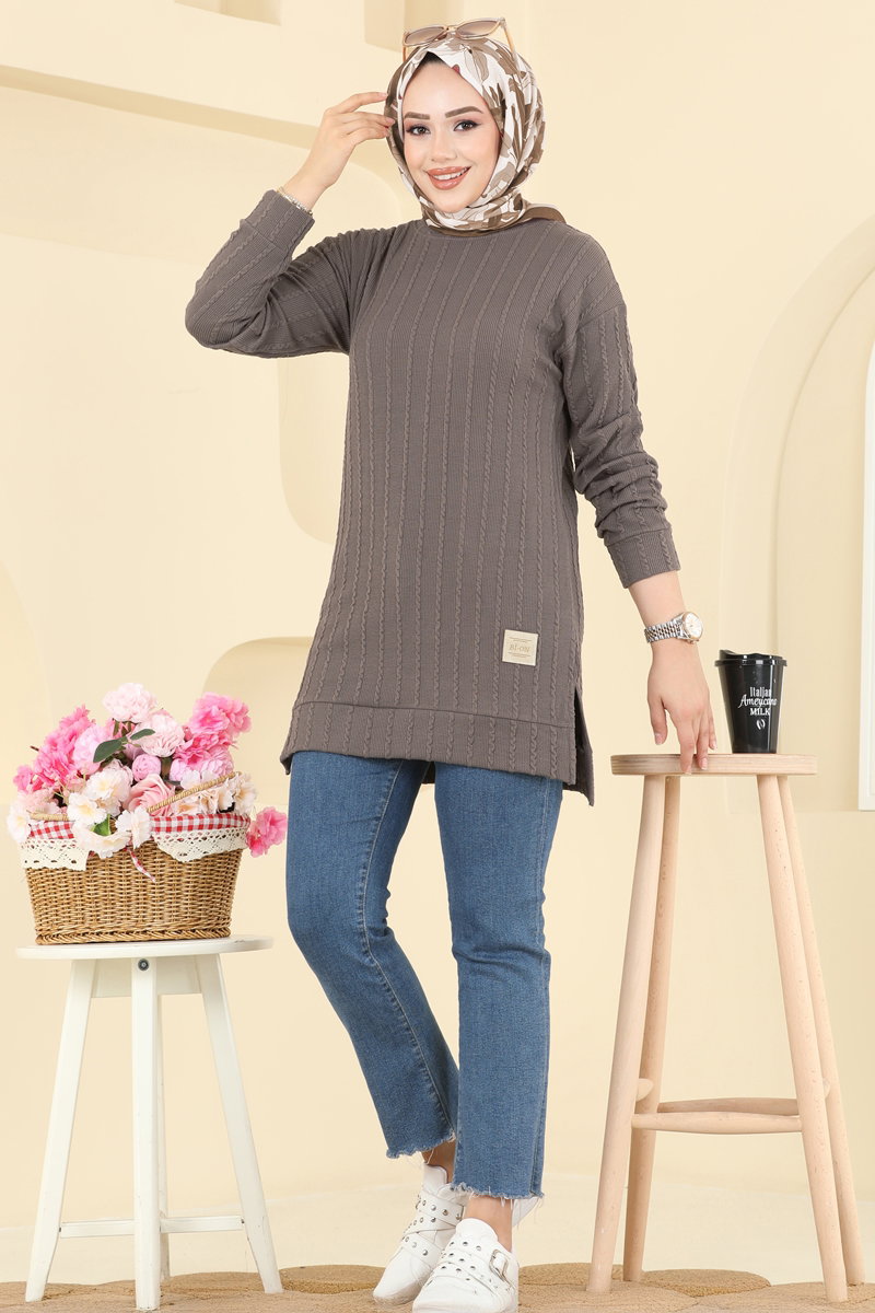 Yandan Yırtmaçlı Bürümcük Tunik 190BO429 Koyu Vizyon