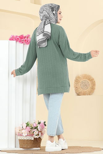 moda selvim Yandan Yırtmaçlı Bürümcük Tunik 190BO429 Mint - Thumbnail