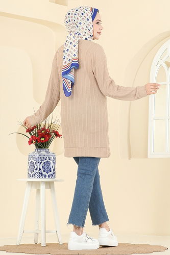 moda selvim Yandan Yırtmaçlı Bürümcük Tunik 190BO429 Taş - Thumbnail