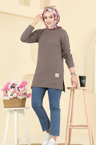 moda selvim Yandan Yırtmaçlı Bürümcük Tunik 190BO429 Vizyon - Thumbnail