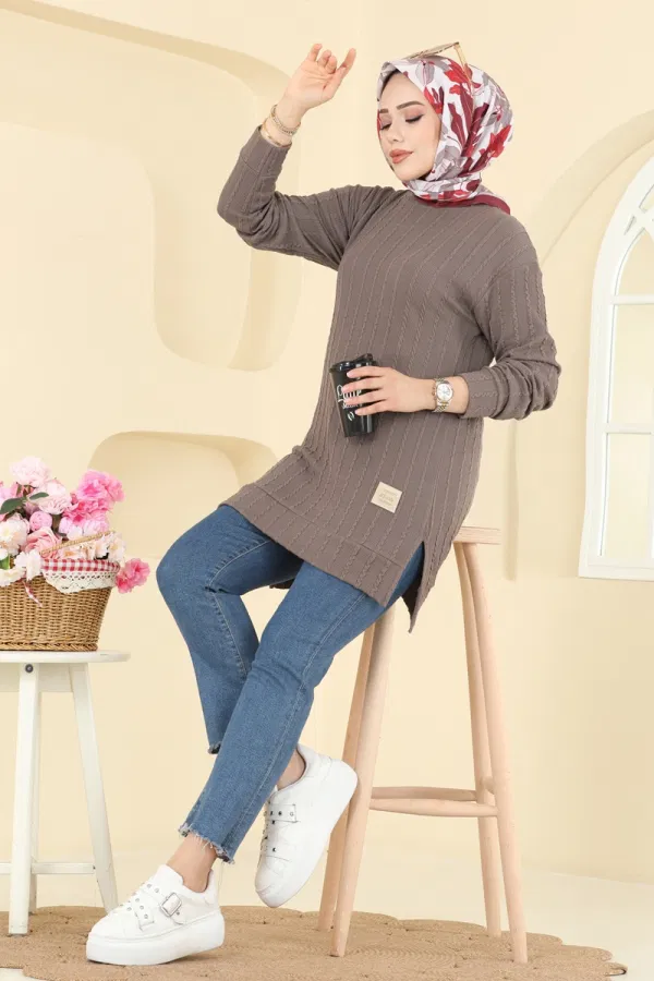 Modaselvim Tunik Yandan Yırtmaçlı Bürümcük Tunik 190BO429 Vizyon