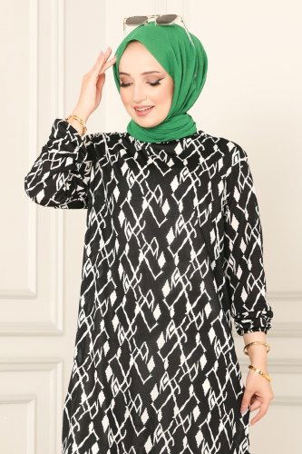 moda selvim Yandan Yırtmaçlı Helen Tunik 3002ADK807 Desen 2 - Thumbnail