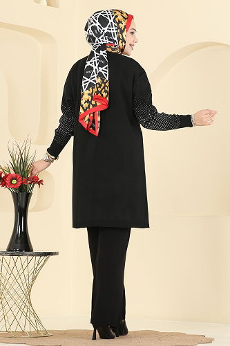 moda selvim Yandan Yırtmaçlı İkili Takım 2754AYD574 Siyah - Thumbnail