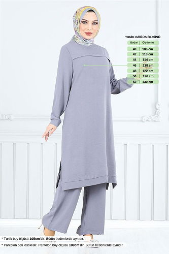 moda selvim Yandan Yırtmaçlı İkili Takım 351DVL897-M Gri - Thumbnail