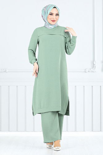 moda selvim Yandan Yırtmaçlı İkili Takım 351DVL897-M Mint - Thumbnail