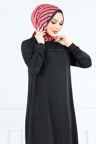 moda selvim Yandan Yırtmaçlı İkili Takım 351DVL897-M Siyah - Thumbnail