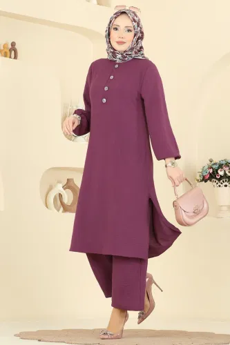 S.M.D. - Yandan Yırtmaçlı Şık Takım 3032SMD1186 Mürdüm