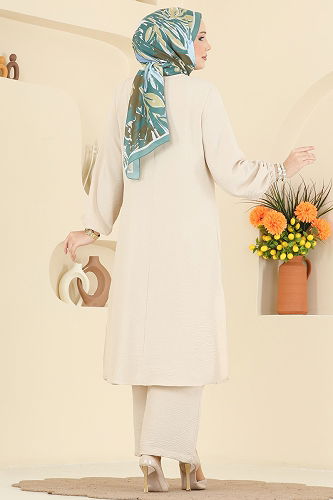 moda selvim Yandan Yırtmaçlı Şık Takım 3032SMD1186 Taş - Thumbnail