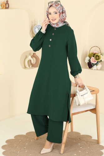 S.M.D. - Yandan Yırtmaçlı Şık Takım 3032SMD1186 Zümrüt