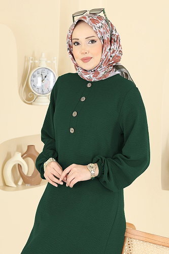 moda selvim Yandan Yırtmaçlı Şık Takım 3032SMD1186 Zümrüt - Thumbnail