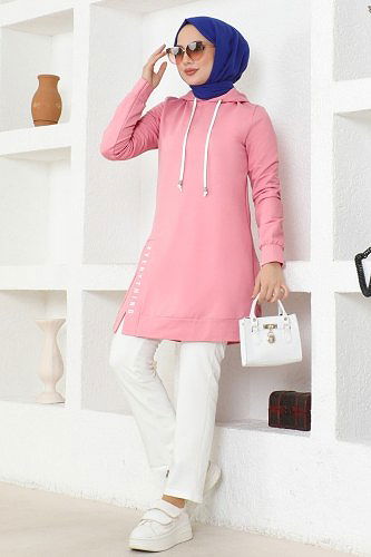 moda selvim Yandan Yırtmaçlı Spor Takım 2435SL432 Gül Kurusu&Ekru - Thumbnail