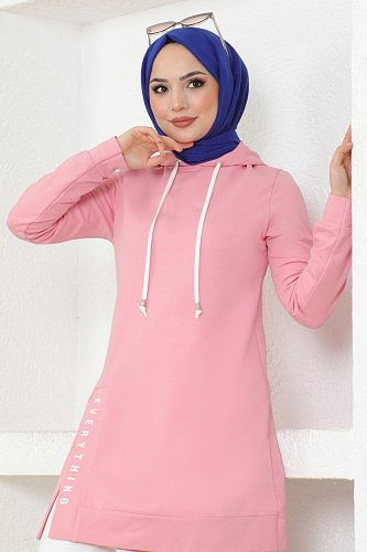 moda selvim Yandan Yırtmaçlı Spor Takım 2435SL432 Gül Kurusu&Ekru - Thumbnail