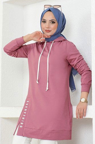 moda selvim Yandan Yırtmaçlı Spor Takım 2435SL432 Koyu Gül Kurusu&Ekru - Thumbnail