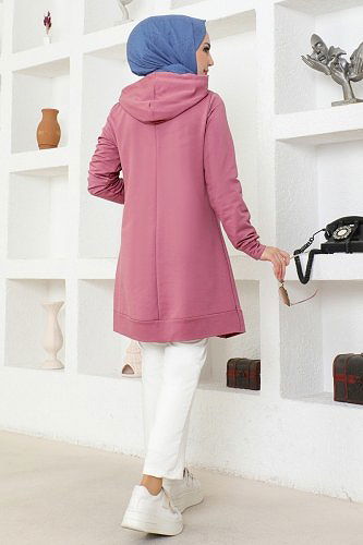 moda selvim Yandan Yırtmaçlı Spor Takım 2435SL432 Koyu Gül Kurusu&Ekru - Thumbnail